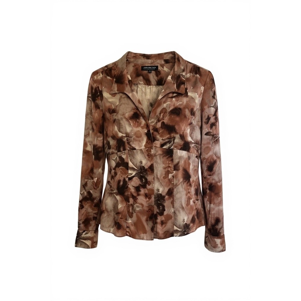 Jones New‎ York Silk Blend Women Mauve Brown Blouse Abstract Floral Brown Size S